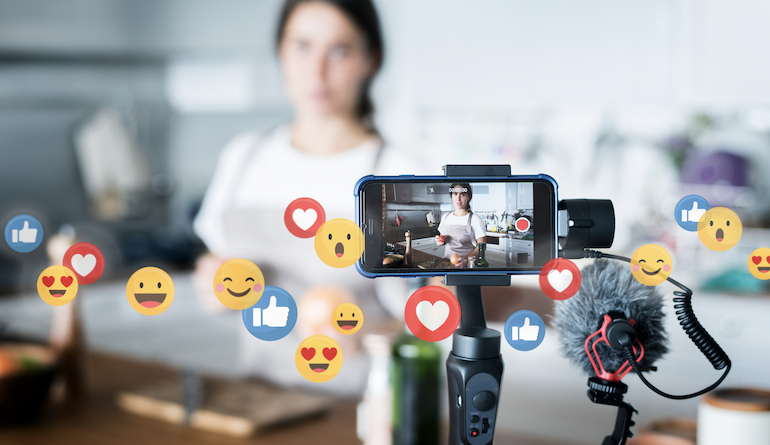 Women recording social content